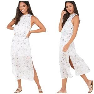 Bella Dahl Sleeveless Smocked Waist Dusty Floral Pastel Midi Dress Size Large